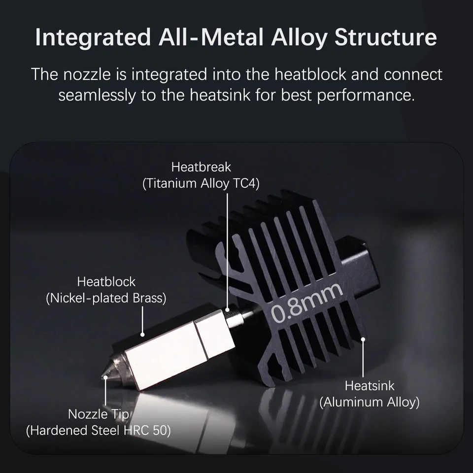 0,4mm Hotend Aus Gehärtetem Stahl – 300°C, Ganzmetall, Kompatibel Mit Bambu Lab X1C, P1S, P1P
