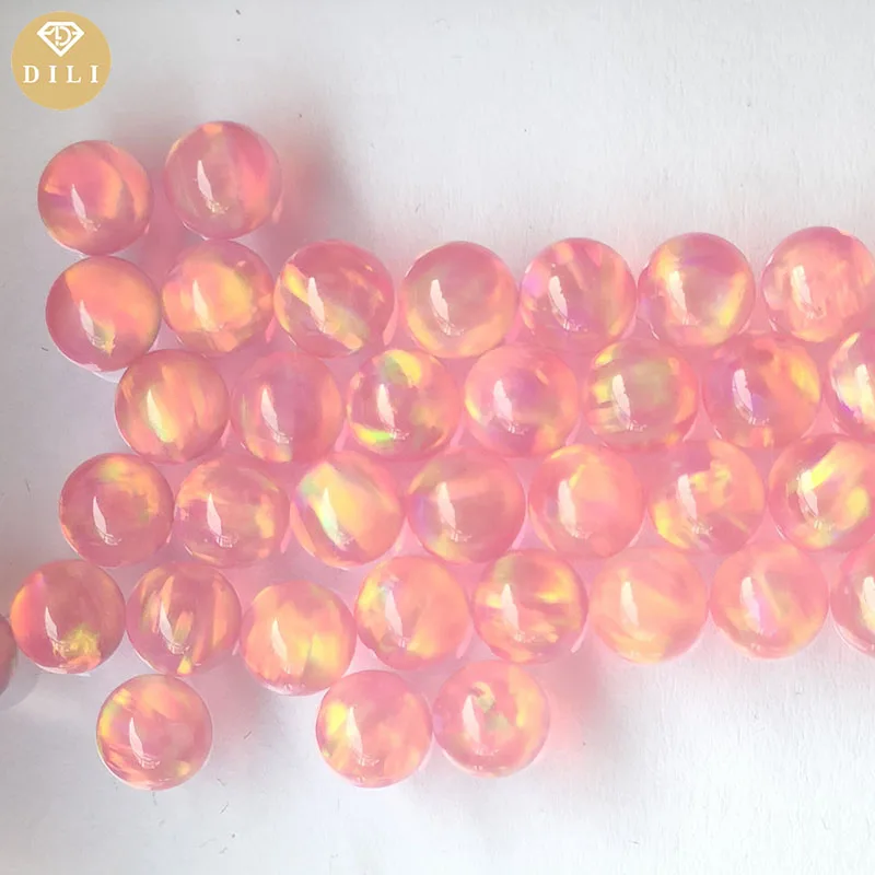 Free Shipping OP513 Semi-Transparent Pink Color 2mm 3mm 4mm 5mm 6mm  Lab Synthetic Ball Shape  Jelly Opal Gemstone Bead image 4