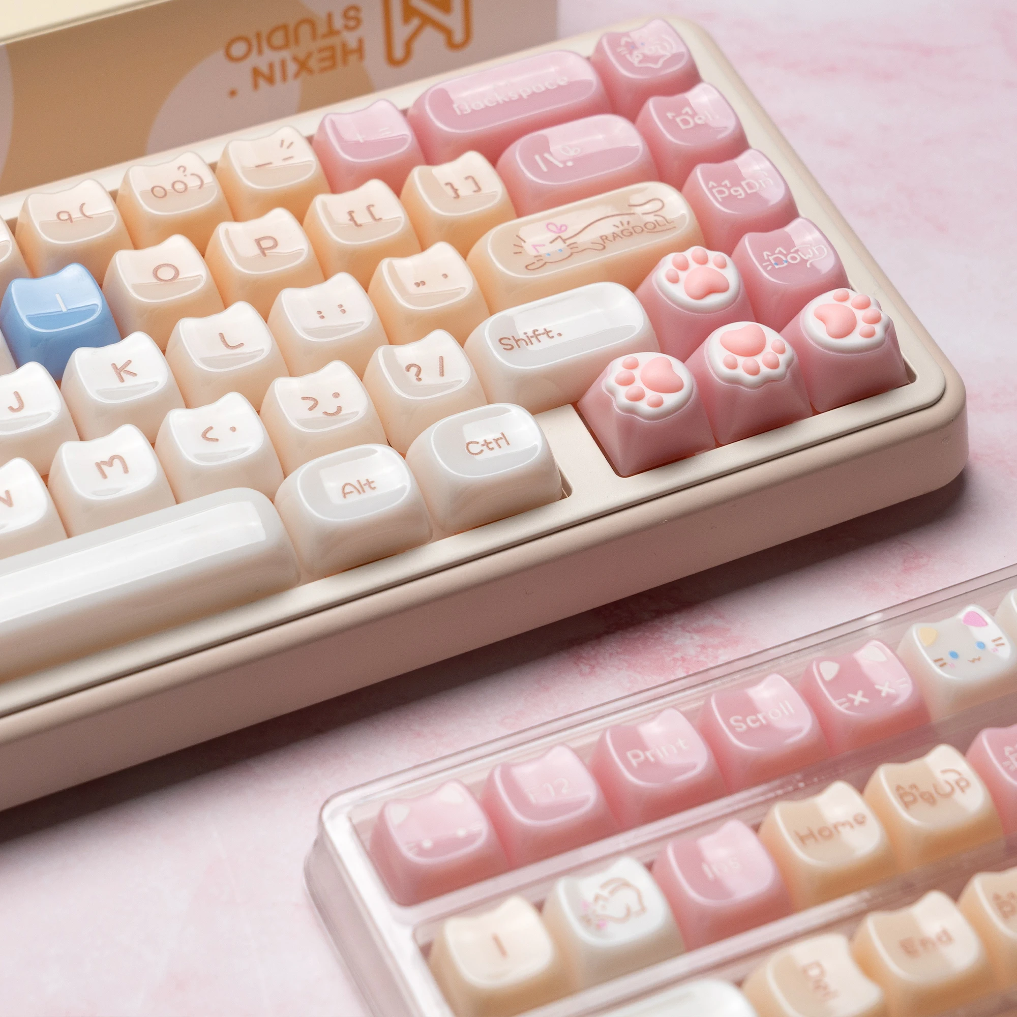 148キー MAOプロファイル ピンクキャット PBTキーキャップ カスタム染料サブキーキャップ 61/87/104 Cherry MXスイッチ ゲーミングメカニカルキーボード用