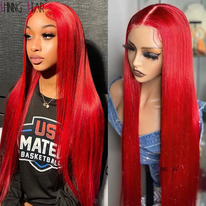 13X4 13X6 Hd Lace Frontal Wig 32 34 Inch 99J Red Lace Front Human Hair Wigs Burgundy Colored Straight Lace Front Wig pre plucked