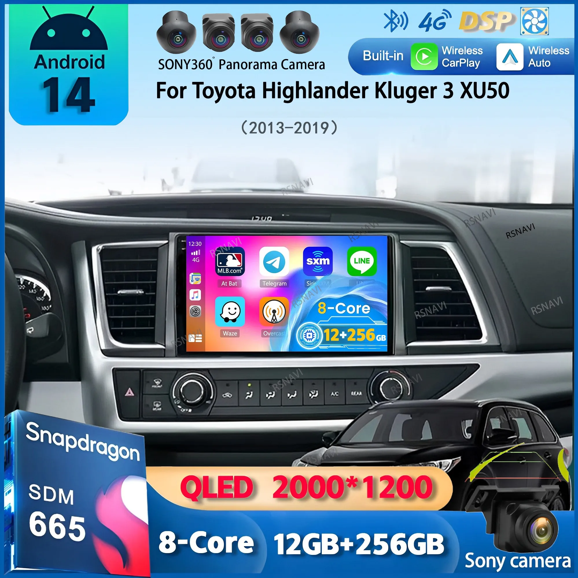 

Android 14 For Toyota Highlander Kluger 3 XU50 2013 2014 - 2019 Car Radio Navigation Multimedia Player GPS WiFi+4G Carplay Auto