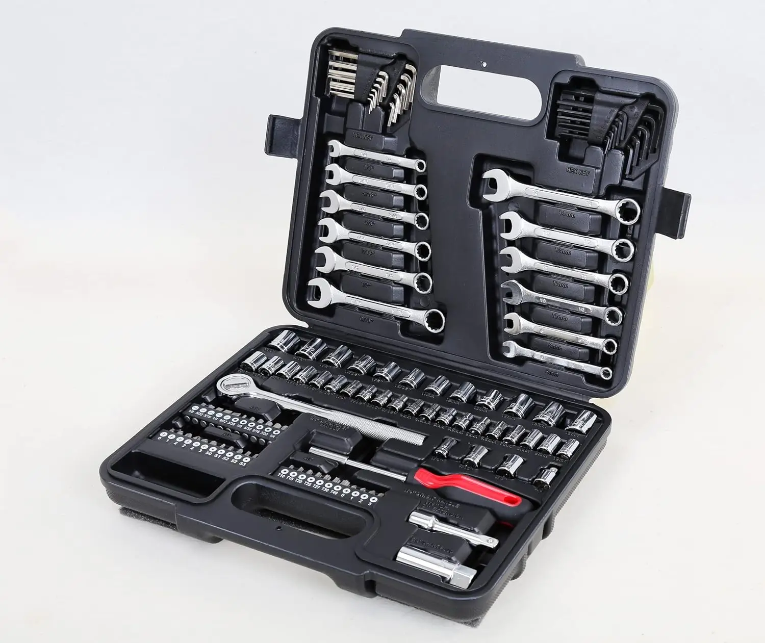 121 Piece MECHMAX Mechanic Tool Socket Set 3/8 and 1/4 inch Drive SAE & Metric Size, with Tool Box Storage Case for Home, Car