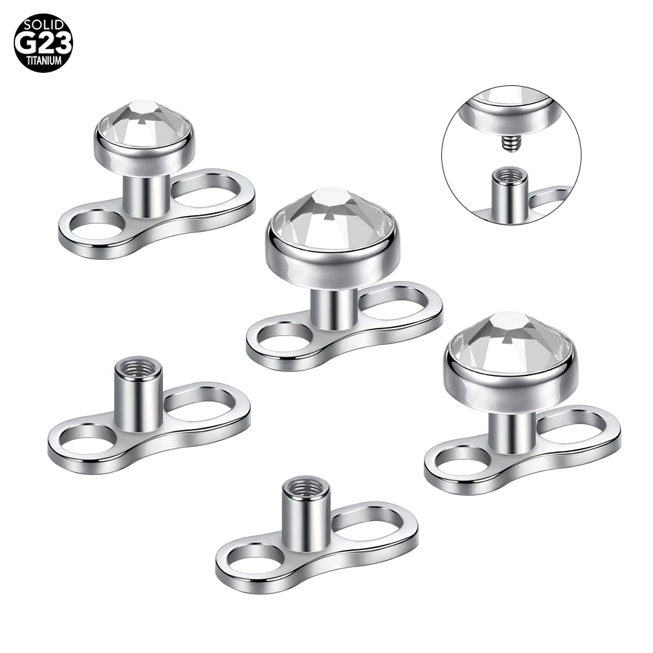 1/10pcs Titanium CZ Dermal Anchor Base & Tops Set Micro Dermal Piercings Crystal Skinner Diver Dermal Piercings Body Jewelry