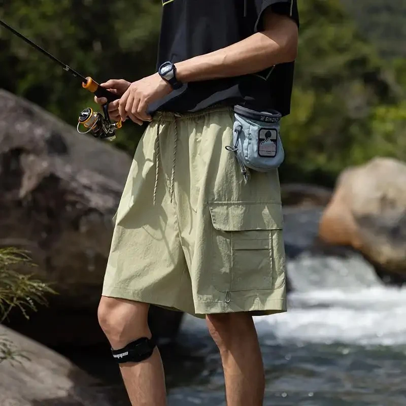 2026 Summer Men's Sports Shorts, Thin, Casual Outdoor Style, Korean Fashion, Loose Cargo Pants, Breathable, Knee-Length