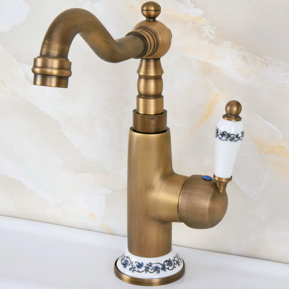 

Antique Brass Kitchen Wet Bar Bathroom Vessel Sink Faucet Single Hole Swivel Spout Mixer Tap anf605