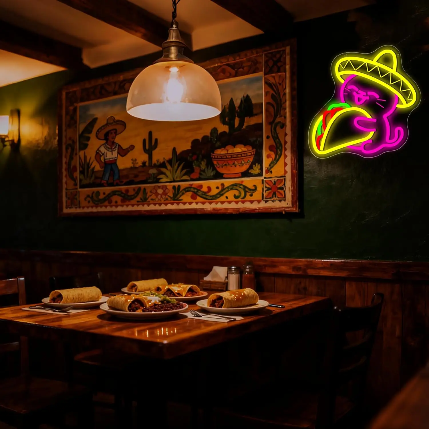 التاكو القط النيون عكس الضوء Led الحيوان كول القط تسجيل جدار ديكور للرجل الكهف مطعم بار البيرة حفلة عيد الميلاد عيد ميلاد #4