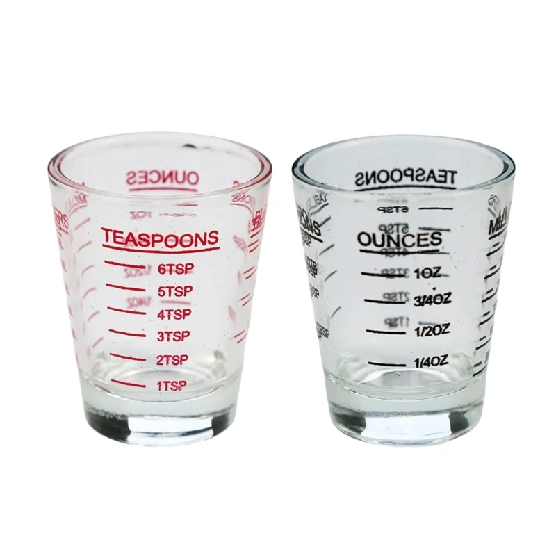 E28F Shot Glass Measuring Cup with Printed, Well Marked, 1oz 2TBS 6TSP 30ml for Viewing Liquid Level During Kitchen Ingredient