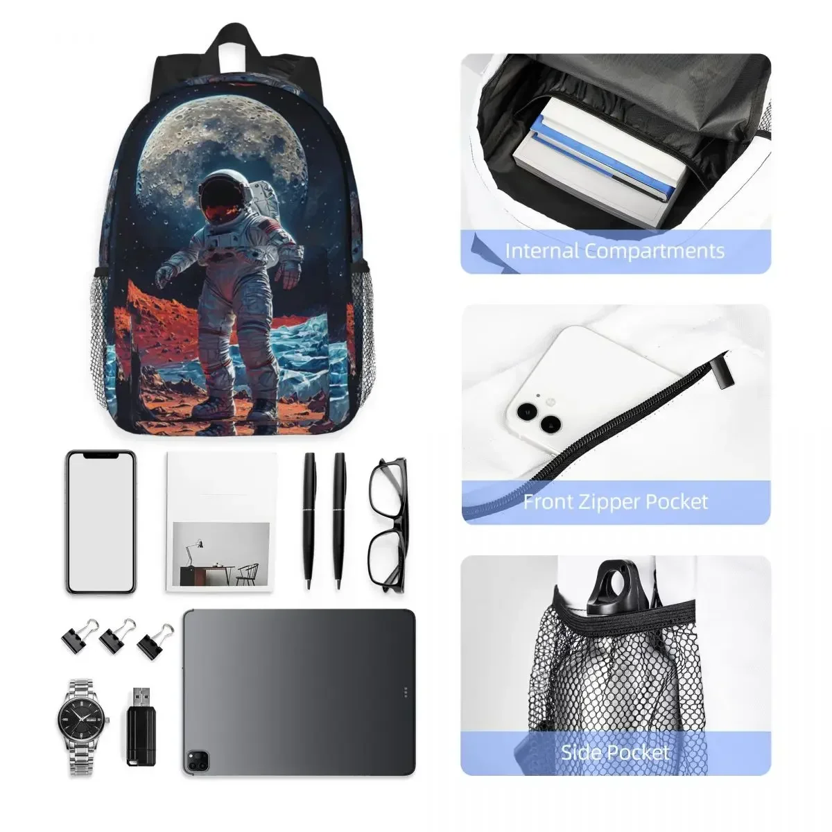 حقيبة ظهر فنية لرائد الفضاء من Trippy Space Chilling للطلاب والأولاد والبنات حقيبة كتب للأطفال حقيبة مدرسية للكمبيوتر المحمول للرجال والنساء #4