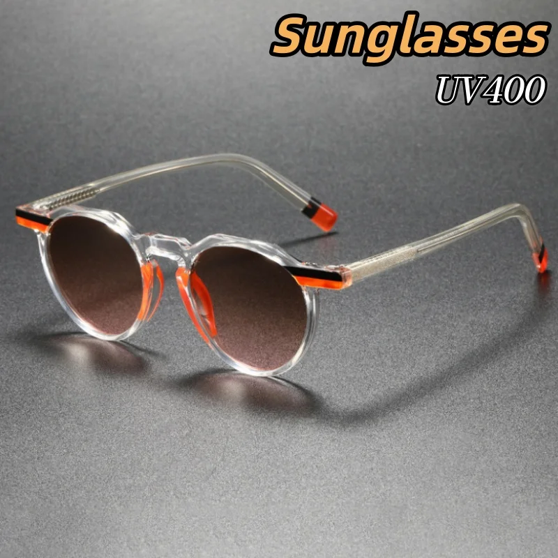 

Fashionable Elegant Color Splicing UV400 Sunglasses Transparent Round Frame High Quality Magnificent UV Resistant Shades Glasses