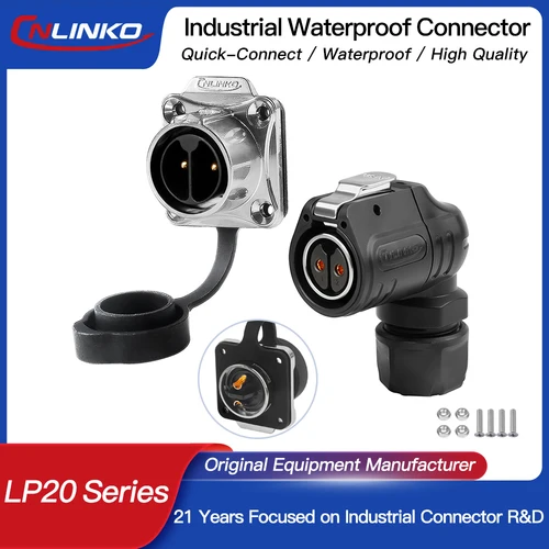 Imagen 1 del producto CNLINKO 2 pines ~ 14 pines 90 ° Conector impermeable de enchufe de codo LP20 IP68 Conector eléctrico de soldadura semimetálica para uso industrial