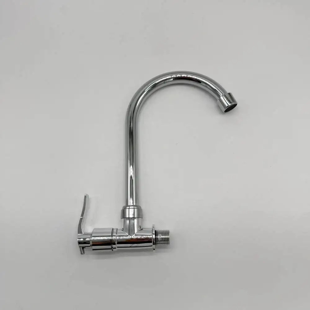 Kitchen Sink Faucet Cold Water Tap Modern Basin Mixer Stainless Steel Pipe Plastic Body Vertical Desktop Mount Rotating Spout