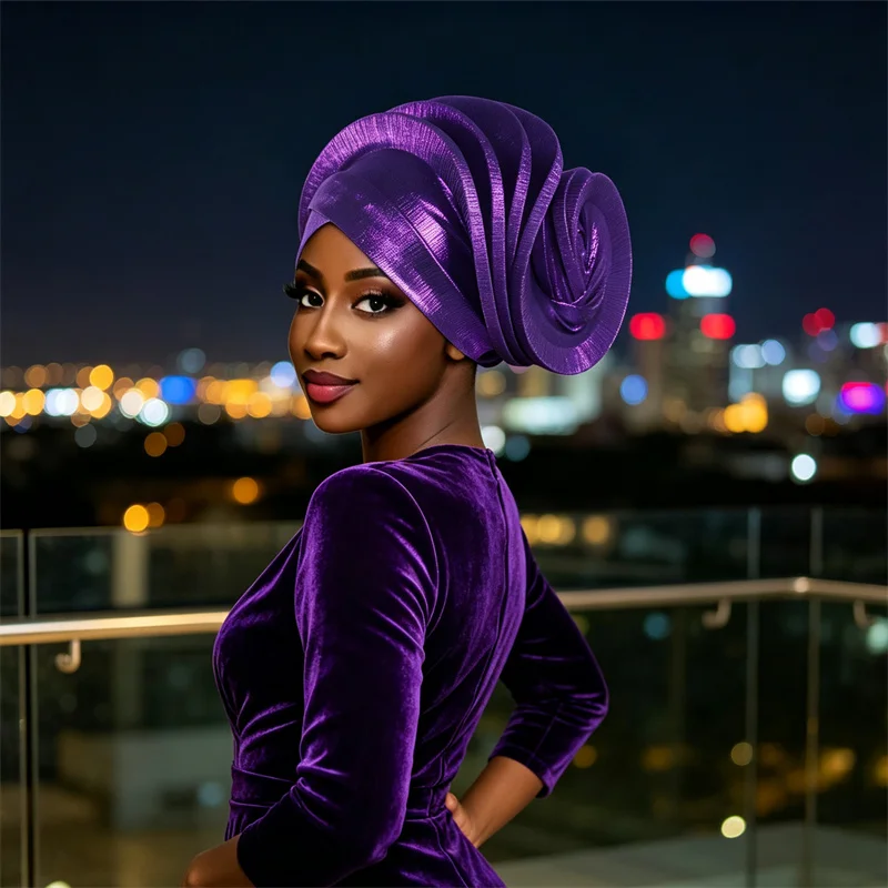 Glitter African Turban Cap Head Wraps Nigeria Wedding Auto Gele Headtie Party Headgear Headwear Hat Muslim Women Hijab Headscarf