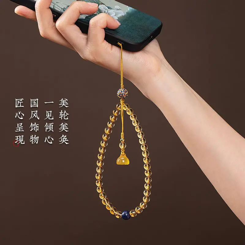 Mobile Phone Hanging Rope Wealth Yellow Crystal Beaded Mobile Pendant for Women Exquisite Sturdy Durable and Loss Pendant