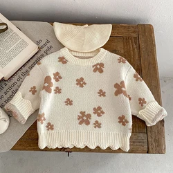 Instagram Spring and Autumn Clothing for Infants and Young Children aged 0-3, Male and Female Baby Flower Jacquard Pullover Knit