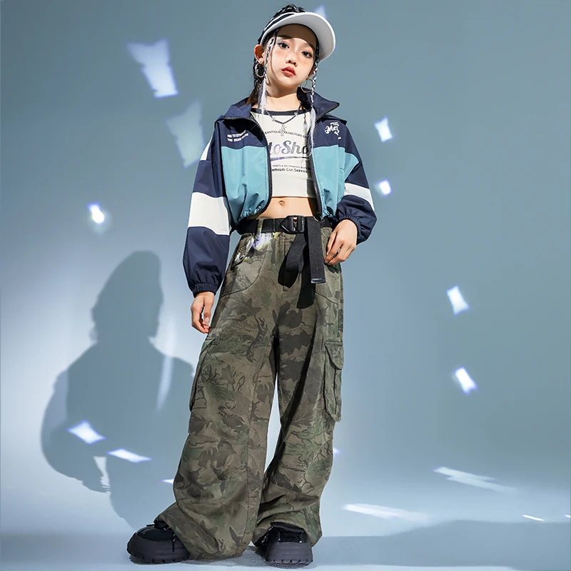 Girls Hip Hop Outfit Shirt Boys Street Dance Baggy Cargo Pants Child Contrast Hoodie Streetwear Kids Jazz Joggers Clothes Sets