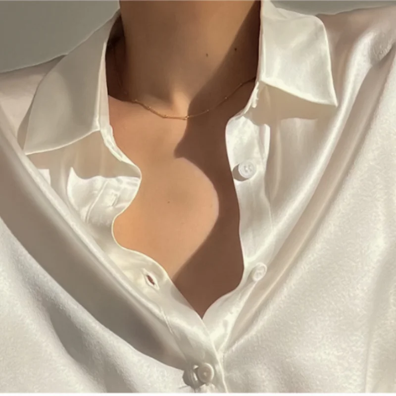 Birdtree, OEKO-TEX, 22MM 100% chemisier en soie véritable, simple boutonnage, chemise décontractée à manches longues et revers solide pour femmes, nouveaux hauts 2026 T61107JF