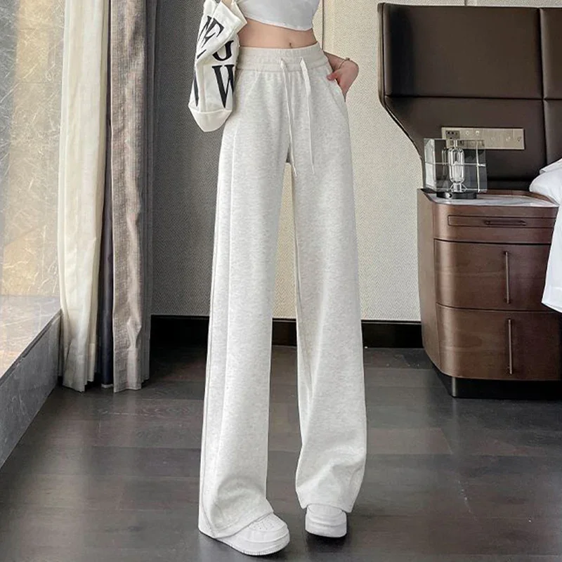 Pantalones informales de cintura alta para mujer, pantalones de chándal cómodos de pierna recta, pantalones coreanos sólidos para uso diario, gran oferta