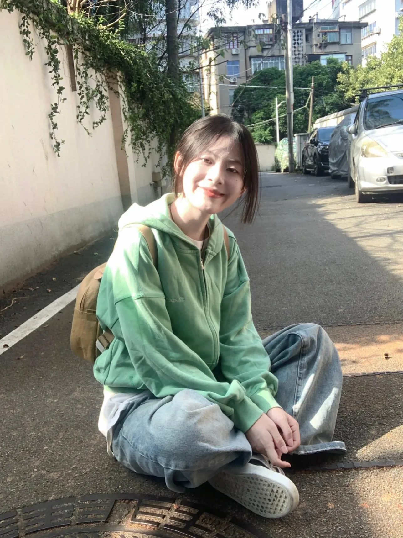 Washed Vintage Green Hooded Open Cardigan Sweatshirt Women's Spring Autumn Loose Chic Versatile Outerwear Korean Style