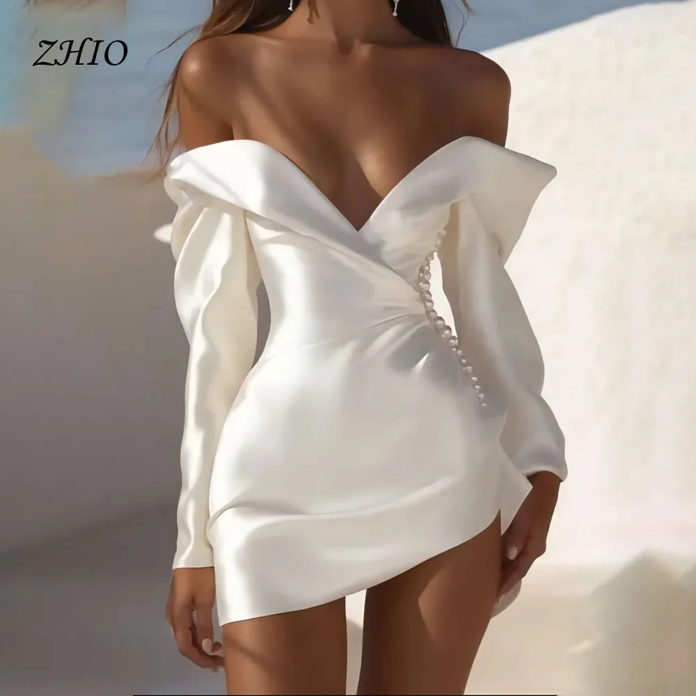 ZHIO Sexy scollo a V manica lunga A-line Celebration abito corto da ballo pere mini abito da cocktail per occasioni speciali personalizzato