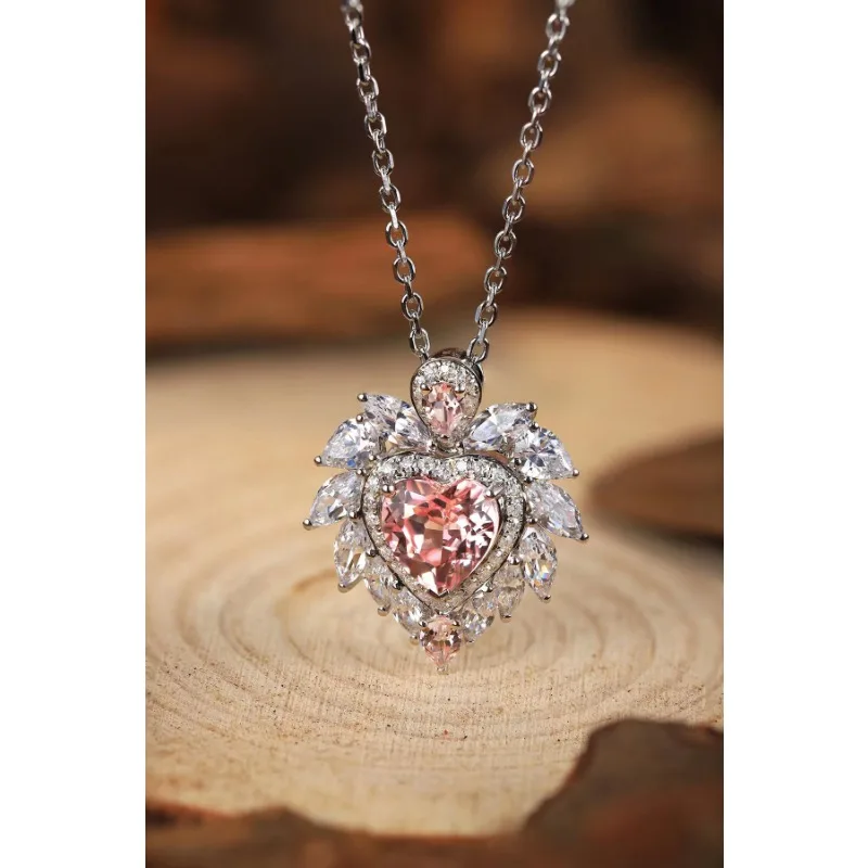 

Ruihe 925 Silver Pendant Necklace for Women Heart 1.63ct Lab Grown Gmestone Morgan Pink Fine Jewelry for Gift Silver Necklace