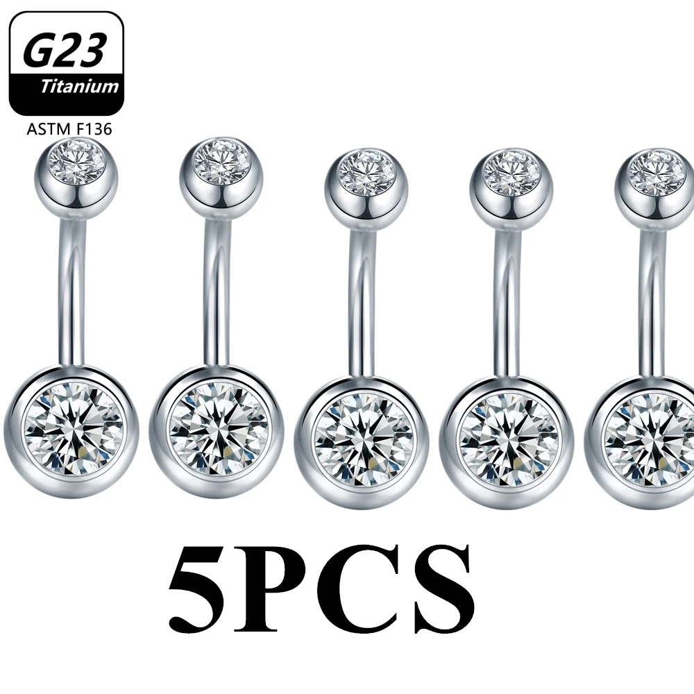 1/5pcs  ASTM F136 G23 Titanium 14G Belly Button Ring Navel Nombril Piercing CZ Sexy Women Body Jewelry Ombligo Wholesale