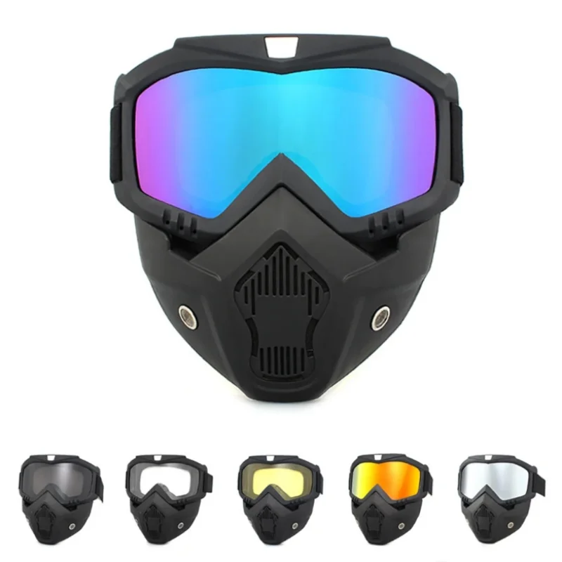 Motocross Tactical Cycling Goggles Face Mask Detachable Adjustable Glasses Mask Snowboard Eyewear Riding Proof Windproof