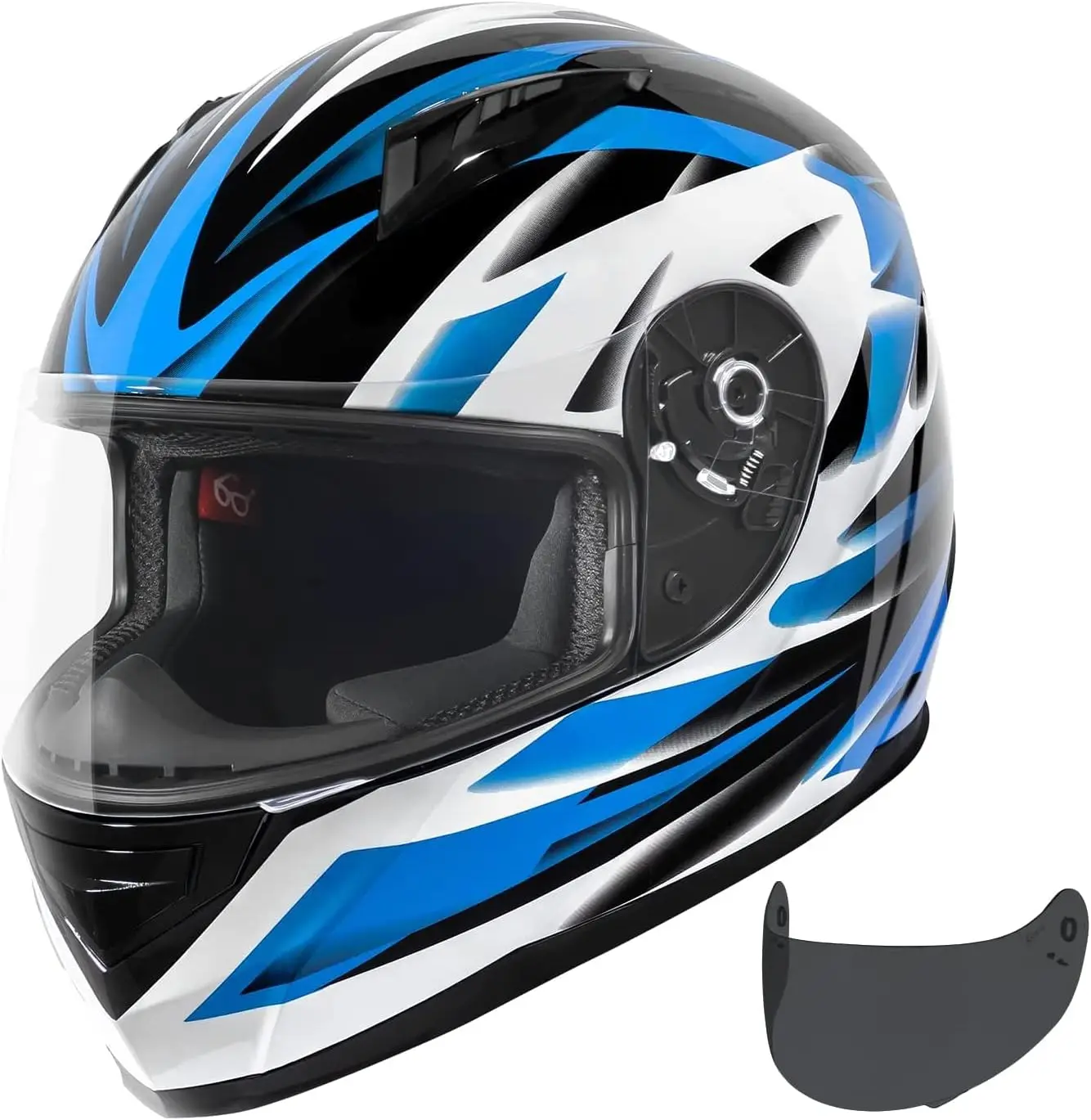 

VX Lightweight Full Face Motorcycle Street Bike Helmet with Extra Tinted Visor Coolmax Technology OTG Ready DOT Approved