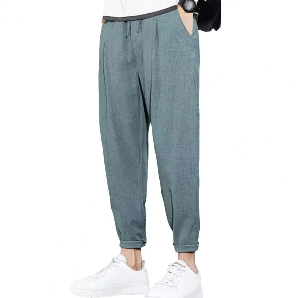 

Summer Thin Elastic Casual Pants Men Solid Pleated Ice Silk Strap High Waist Drawstring Pocket Loose Straight Trousers 2024 New