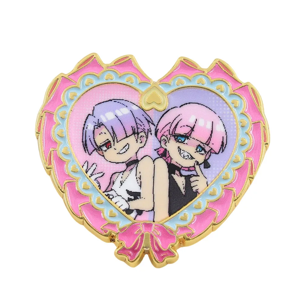 Angel Brothers Emaille-Brosche Rosa Herz Schleife Abzeichen Panty & Stocking with Garterbelt Manga Anstecknadel Fan-Zubehör Freundesgeschenk – Detail 7