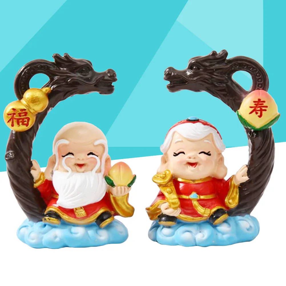 

2Pcs Longevity God Cake Decoration Set Grandparents Blessing Statue for Birthday Anniversary Celebration Centerpiece Festive