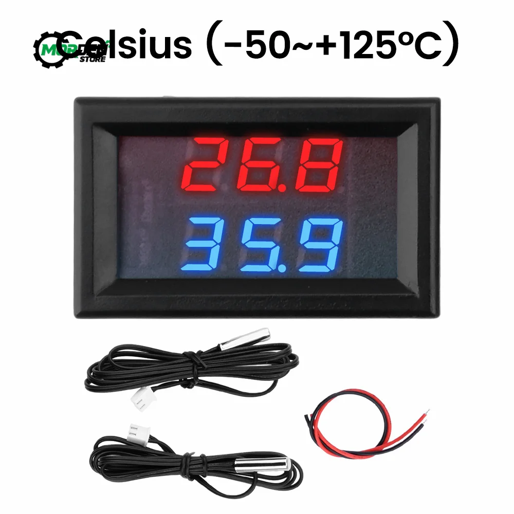LED Double Display and Probe Digital Thermometer On Board Thermometer NTC Metal Waterproof Probe Temperature Sensor