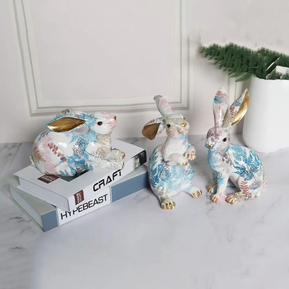 

Nordic Style Resin Painted Rabbit Figurine Cute Cartoon Animal Sculpture Creative Handicraft Bunny Statue Car