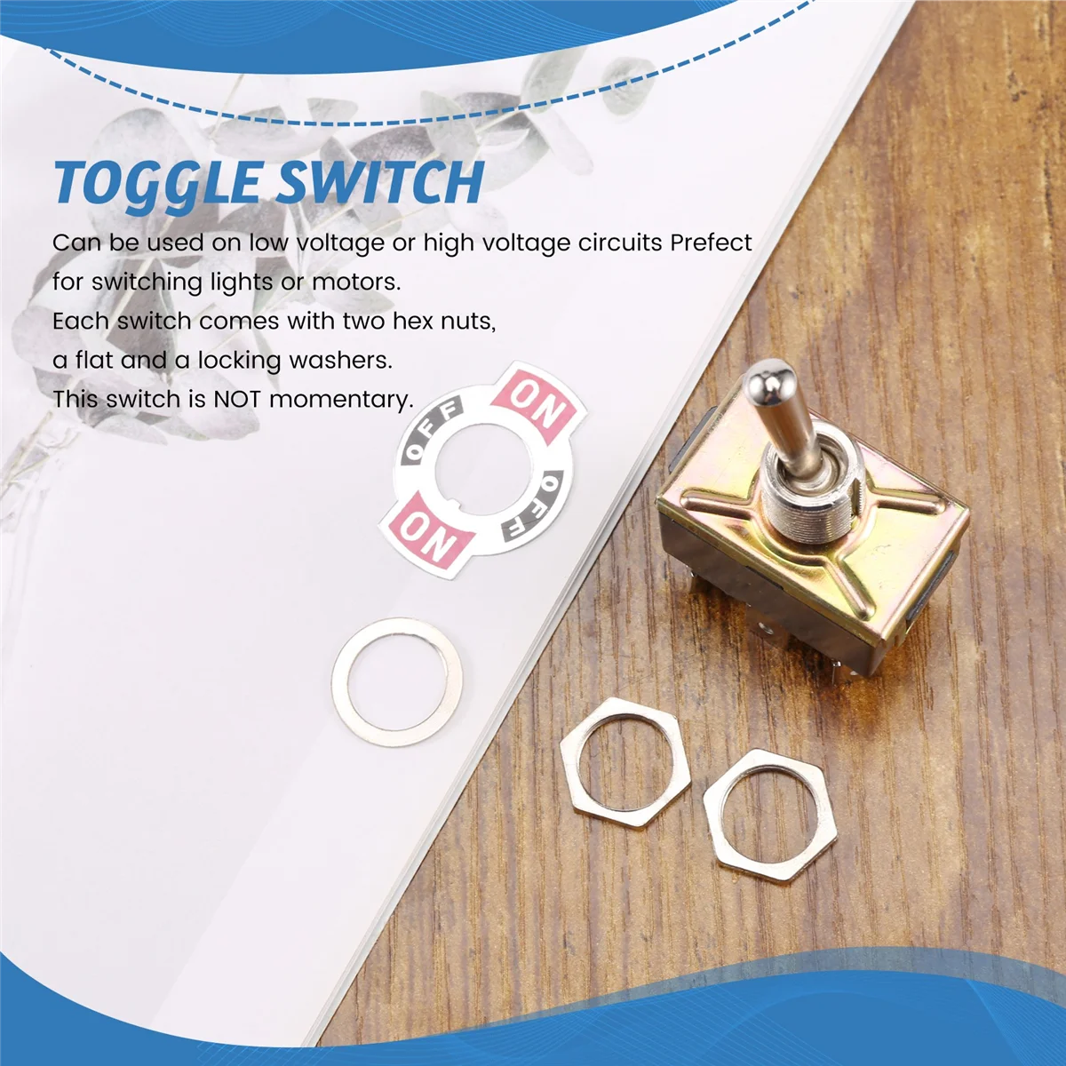 ABYA AC 250V/10A 125V/15A DPDT 3 موضع تشغيل/إيقاف/تشغيل 6 دبابيس تبديل التبديل أسود + فضي #5