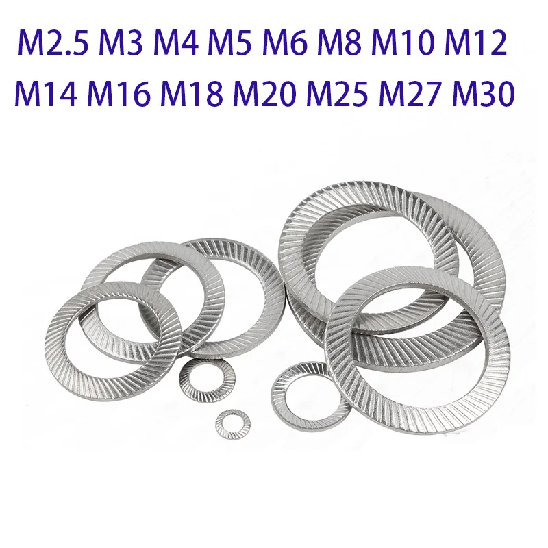 304 Stainless Steel Double-Sided Printing Oblique Washers Round Locking Washer Anti-Slip And Anti-Loose M2.5 M3 M4 M5 M6 M8-M30