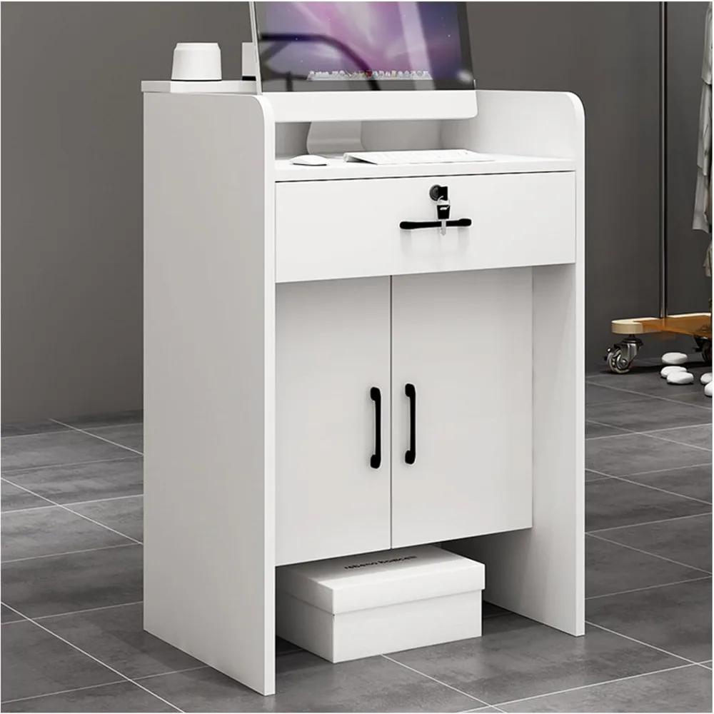 

Modern Reception Desk with Lockable Drawer and Door Cabinet Front - Large Counter Table for Salon Reception Room Checkout Office