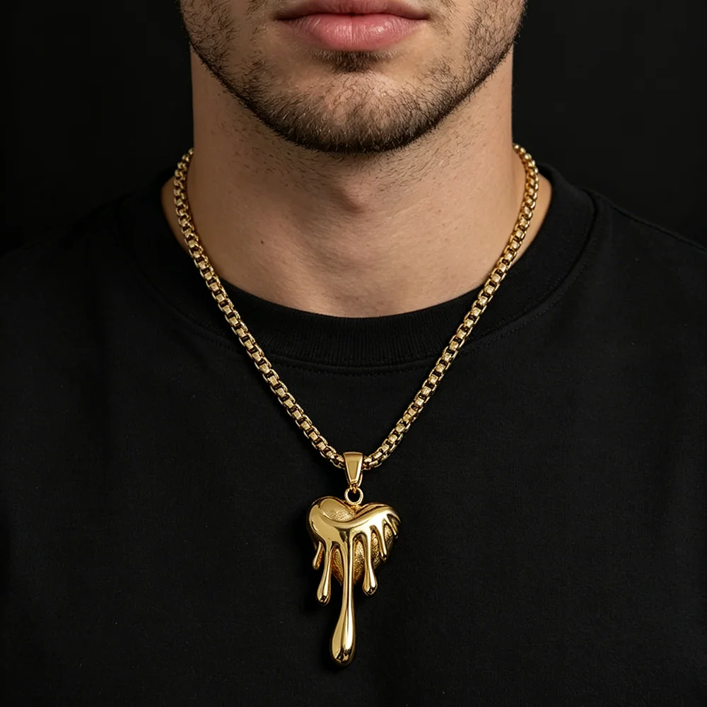 Retro cast stainless steel necklace with loveless water drops, waterproof and non-fading blackening process, bulk sales pendant