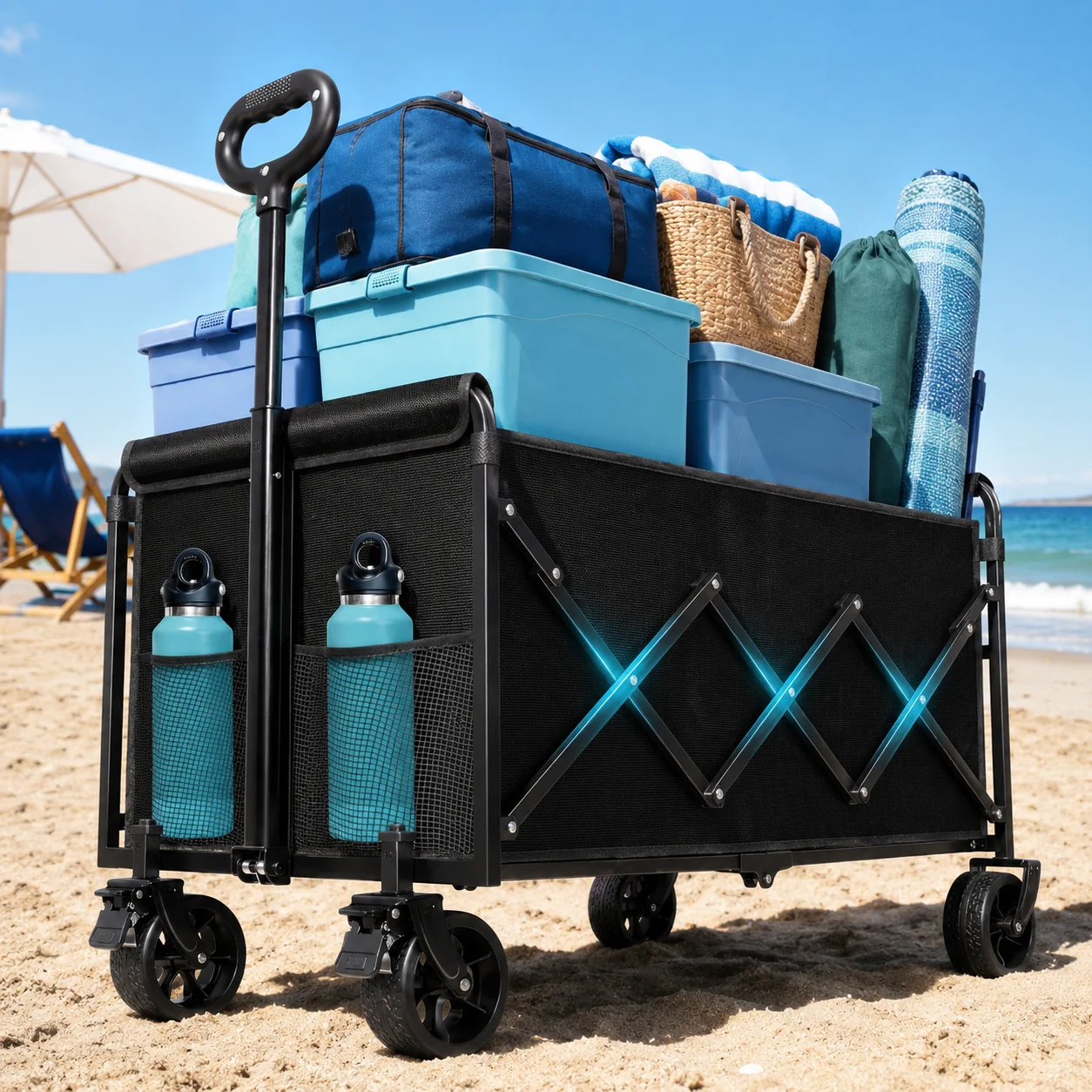 Heavy Duty Folding Garden Wagon 780LBS Capacity Collapsible Utility Cart with Adjustable Handle Portable Canvas All-Terrain Cart for Outdoor Camping Grocery & Shopping