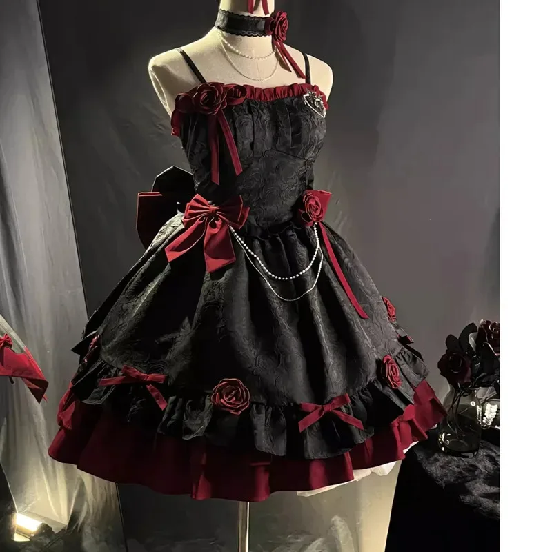 

Black and red Gothic Romantic Lolita heavy Princess dressa;k6;8',