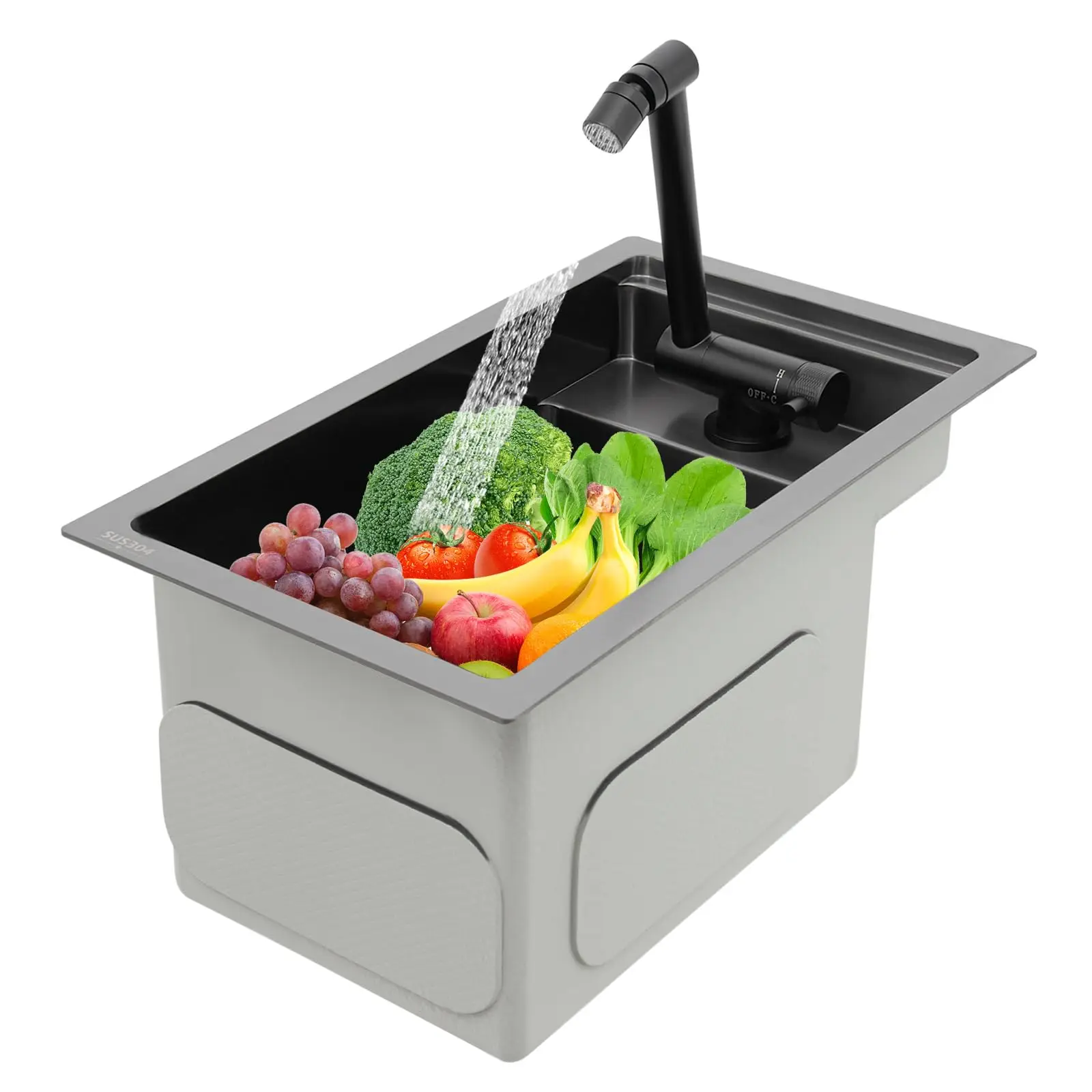 

Single Bowl Hidden Kitchen Sink, 16.9 * 9.8 * 8.7in Black Hidden Bar Sink Undermount 304 Stainless Steel Bowl Workstation Sink S