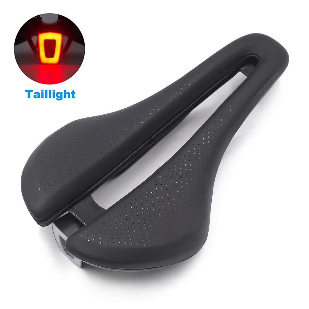 WALGUN Light Road Bicycle Saddle with Rear Taillight Adult Bicycle Seats MTB Triathlon TT Saddle Race Cycling Seat Night Riding