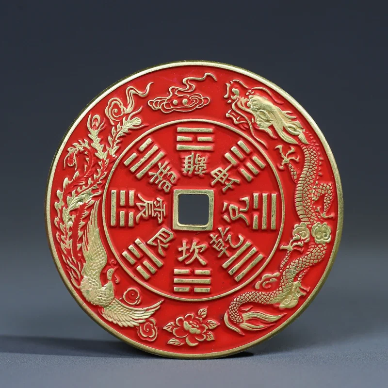 

Antique Pure Copper Cinnabar Prosperity Brought by the Dragon and the Phoenix Gossip Money Copper Coin Ornaments Factory Wholesa