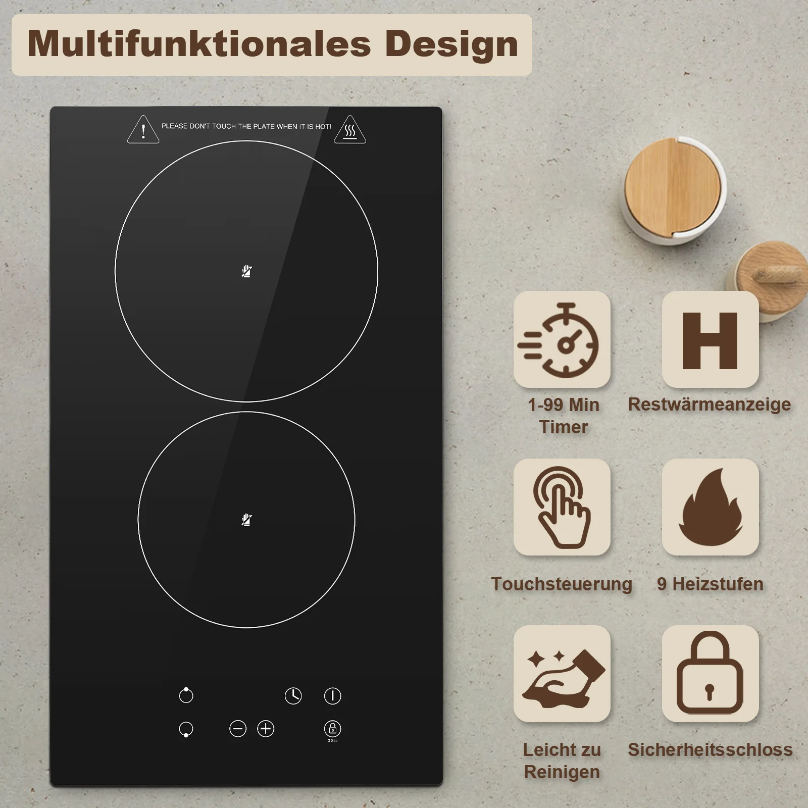 KICHPOWER 2 لوحة مع موقد سيراميك زجاجي للتحكم باللمس #5