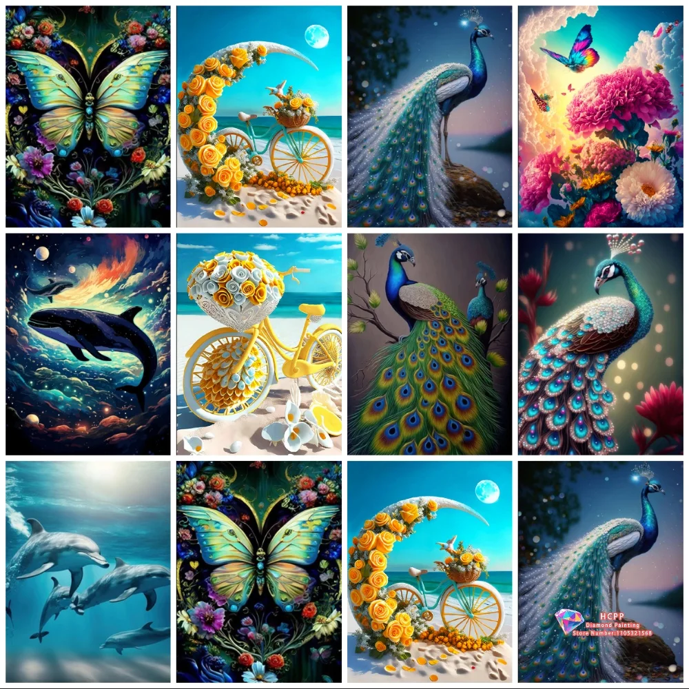 

Peacock Butterfly Dolphin Diamond Painting Kit Square Round Diamond 5D DIY Mosaic Handmade Art Exquisite Gift Home Decoration