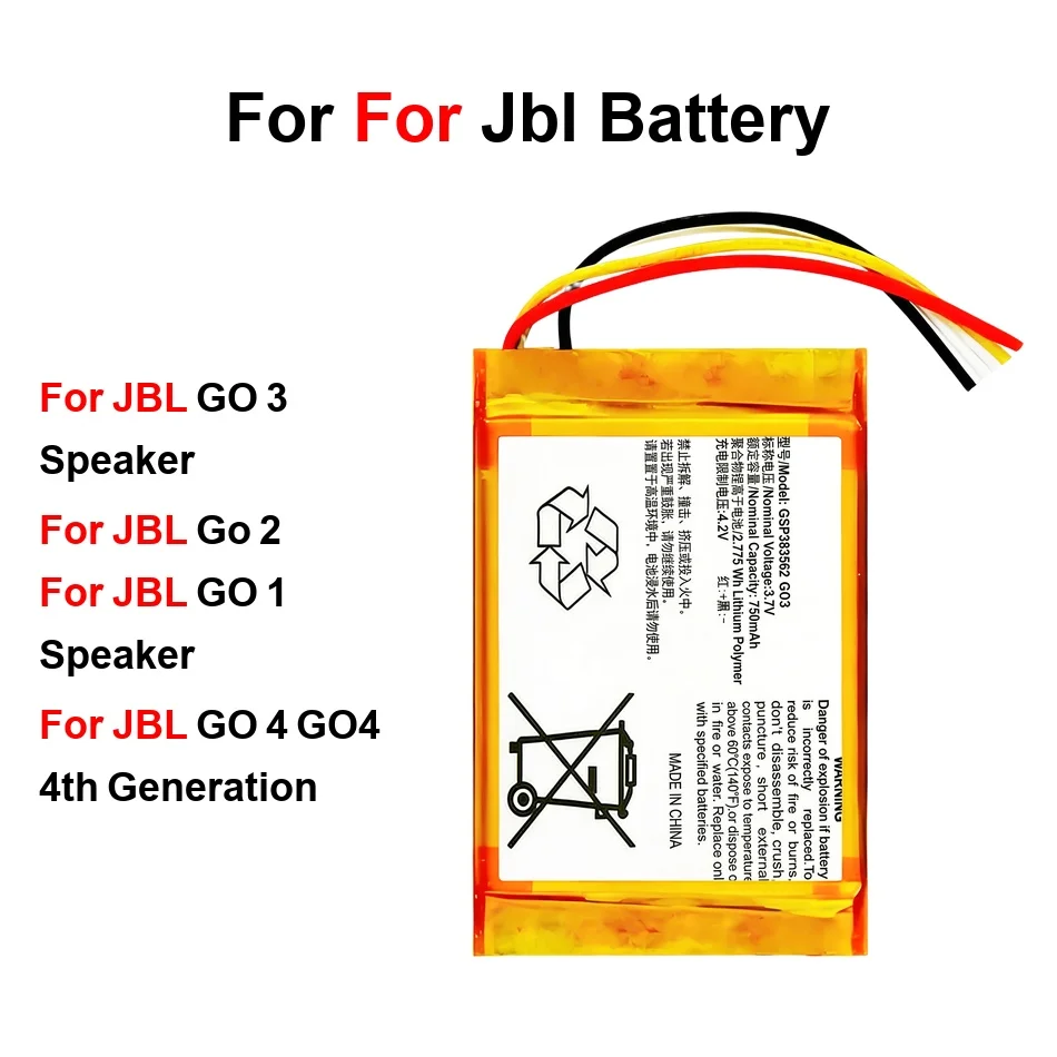 Портативная быстрозаряжаемая батарея для Bluetooth-колонок GO2 MLP284154 GO3 GO4 (693140) 730-900 мАч для JBL GO 1 2 3 4 4TH