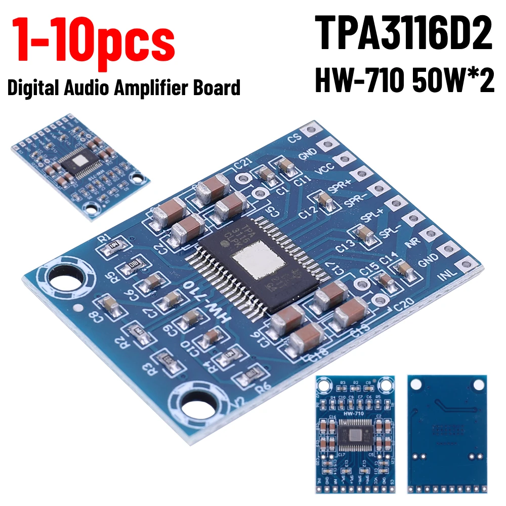 TPA3116D2 Dual Channel ClassD Voice Sound Amplifier Board Module DC12V-24V Double 50W Digital Stereo Audio Power Amplifier Board