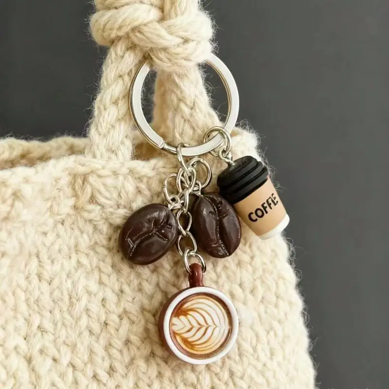 Cute Coffee Beans Coffee Cup Keychains For Men Women Keyring Friendship Accessories Birthday Gifts