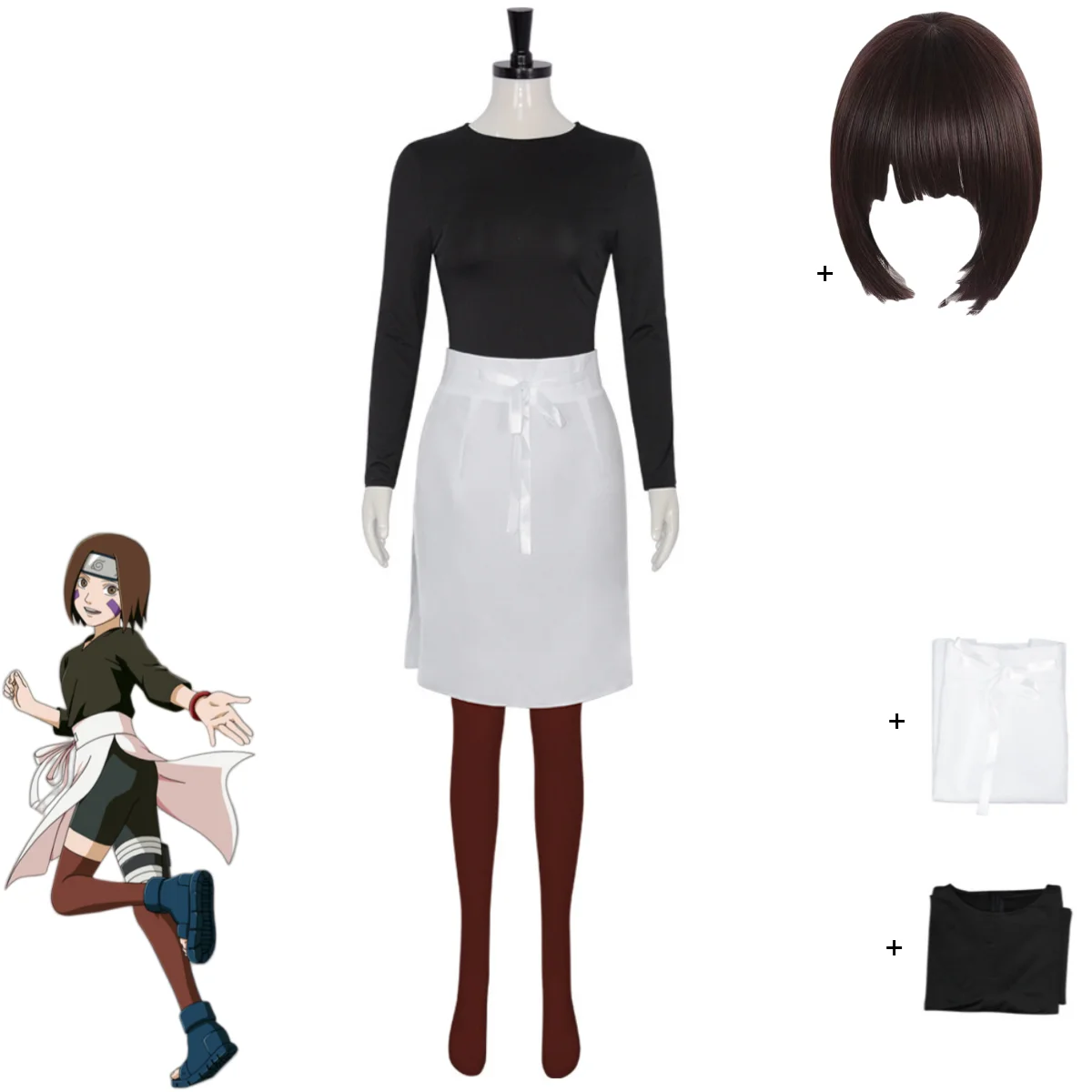 Anime Nohara Rin Cosplay Costume Ninja Black Long Sleeves Tops