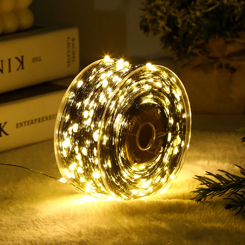 Christmas Tree Light String 5 Meters 10 Meters 20 Meters Dark Green Copper Wire Warm White Lights USB Charging Remote Control