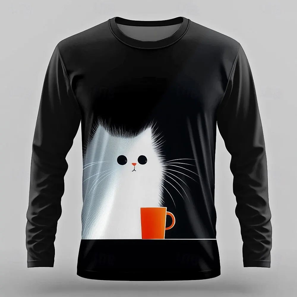 

3D Printed Cute Cats Pattern Men's Women's T-Shirt Autumn Daily Casual Round Neck Long Sleeve Tees Oversize Creative Design Tops