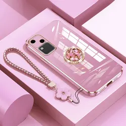 V30 Case Luxury with Holder,Diamond Ring Case For Vivo V30 Lite Pro Y76 Y78 Y35 Y100 Y72 Shockproof Case V 30 Cover with Lanyard